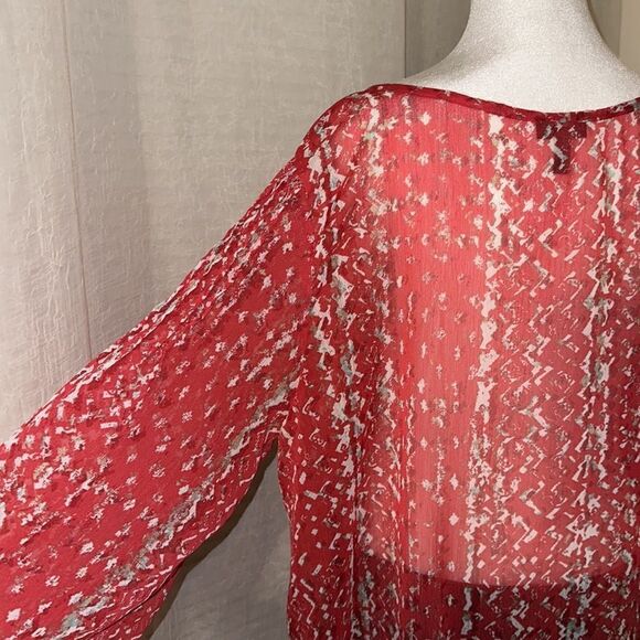 Jessica Simpson 1X Red White Teal Watercolor Spotted Embroidered Blouse - Picture 9 of 13